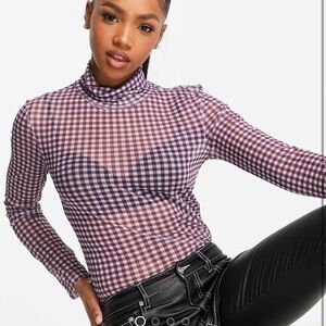 PIECES Purple Checkered Long Sleeve Top